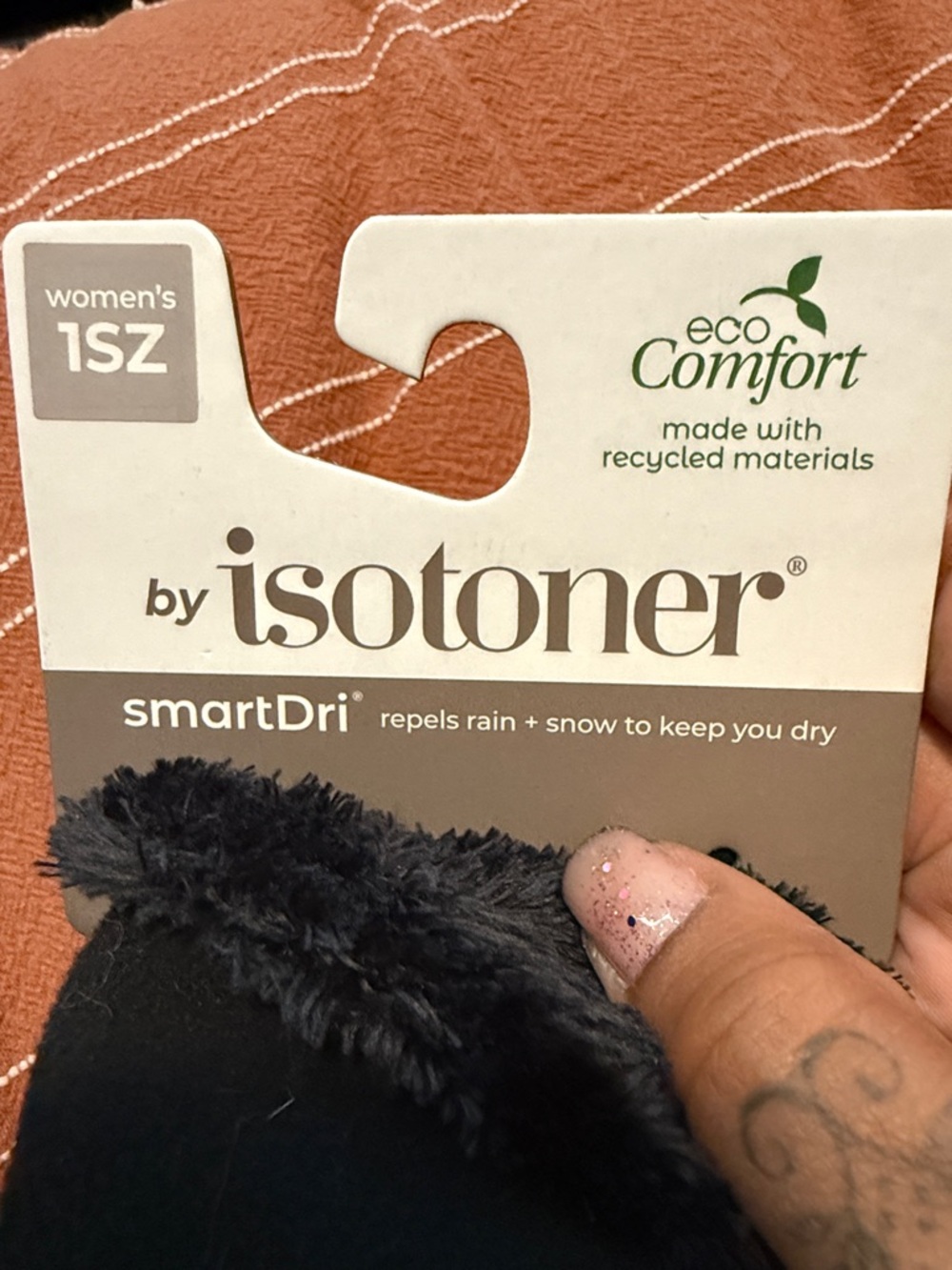 Comfort Liner Black Faux-Fur Trim Touchscreen Gloves by isotoner - Picture 3 of 4